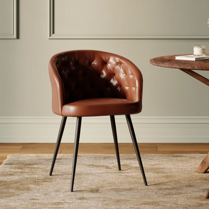 Chaise Anatole en cuir marron