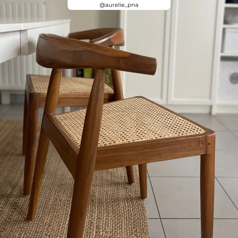 Chaise Alia en bois de teck et cannage en rotin (lot de 2)