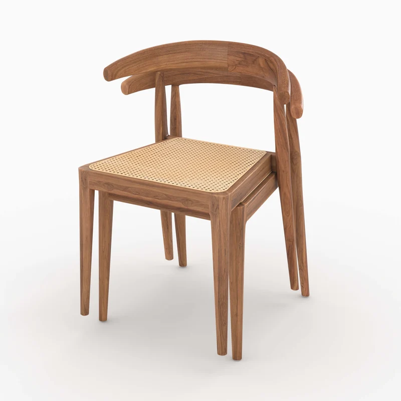 Chaise Alia en bois de teck et cannage en rotin (lot de 2)