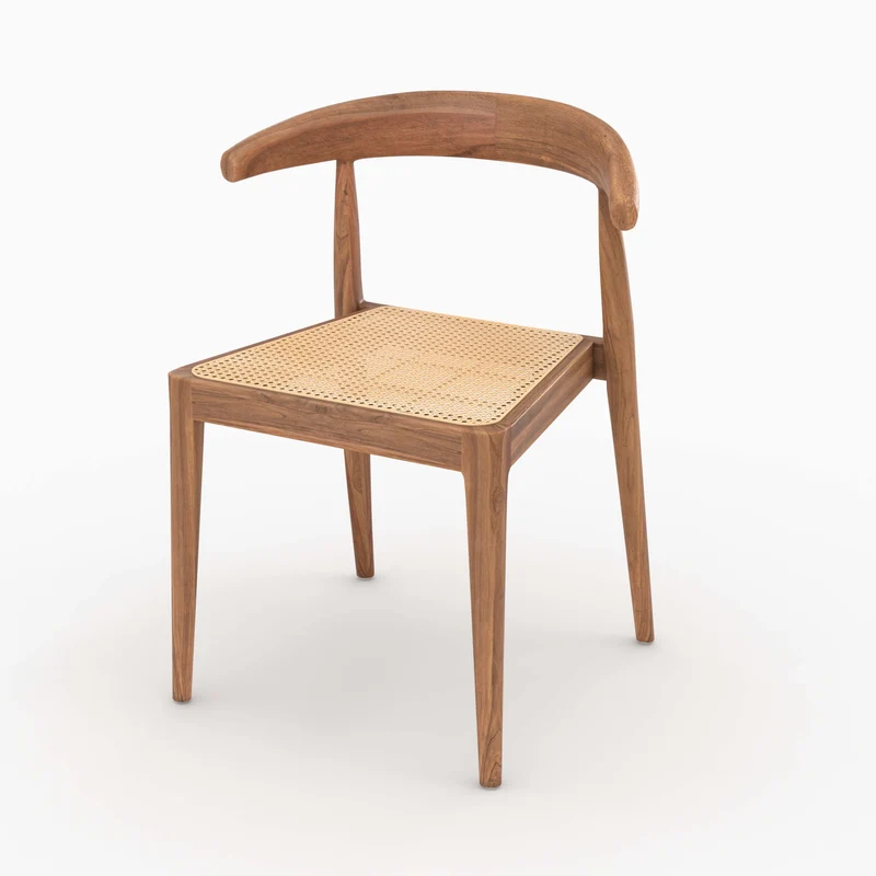 Chaise Alia en bois de teck et cannage en rotin (lot de 2)