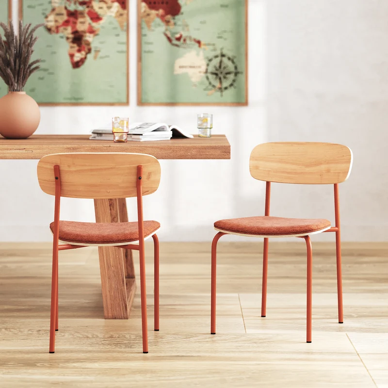 Chaise Alba en bois et tissu terracotta (lot de 2)