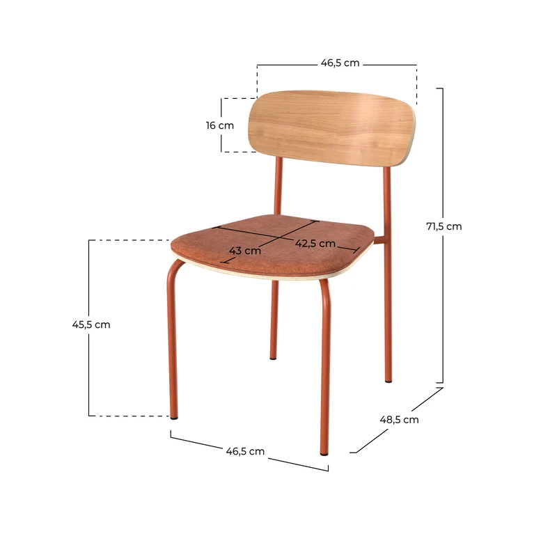 Chaise Alba en bois et tissu terracotta (lot de 2)