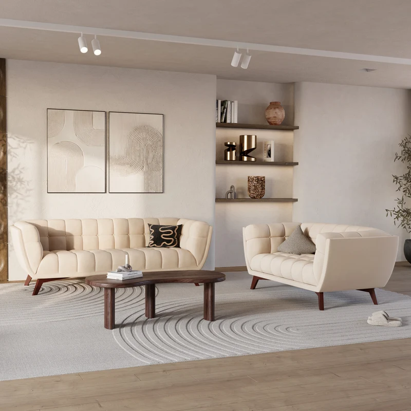 Canapé Mona 3 places en velours beige