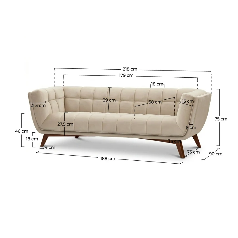 Canapé Mona 3 places en velours beige