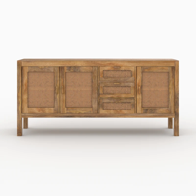 Buffet Tiki 3 portes et 3 tiroirs en cannage