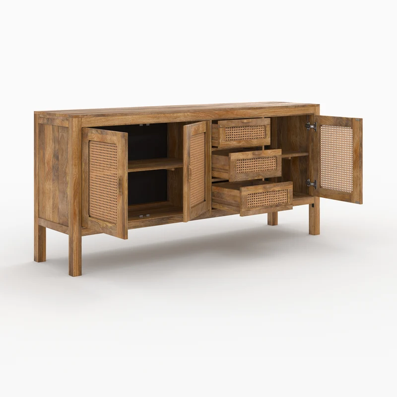 Buffet Tiki 3 portes et 3 tiroirs en cannage