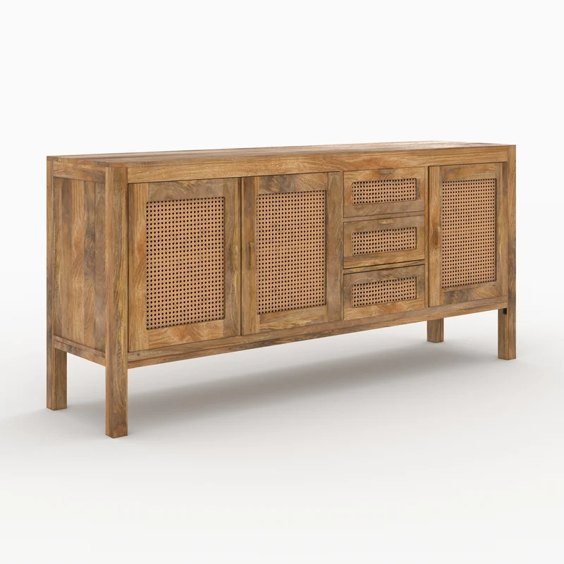 Buffet Tiki 3 portes et 3 tiroirs en cannage