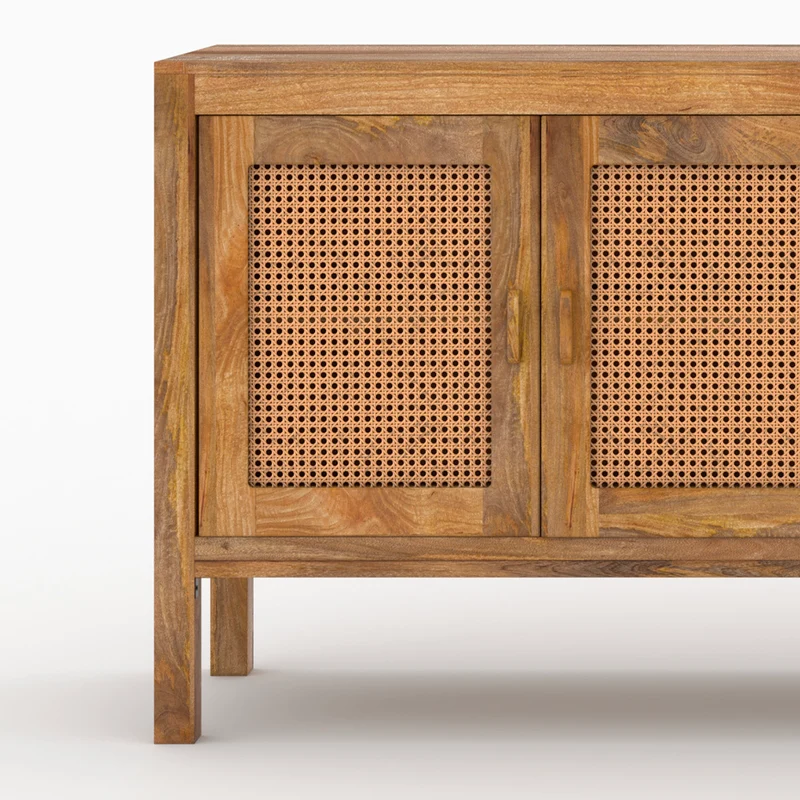 Buffet Tiki 3 portes et 3 tiroirs en cannage