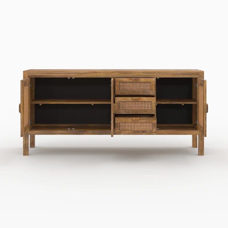 Buffet Tiki 3 portes et 3 tiroirs en cannage