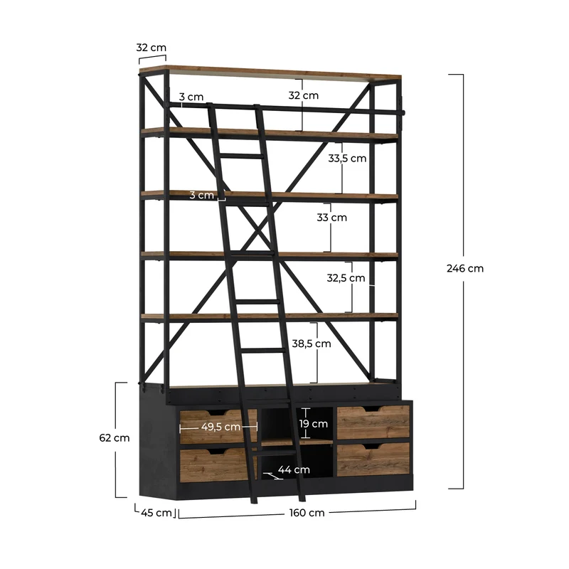 Bibliothèque Kasi 160 cm avec échelle