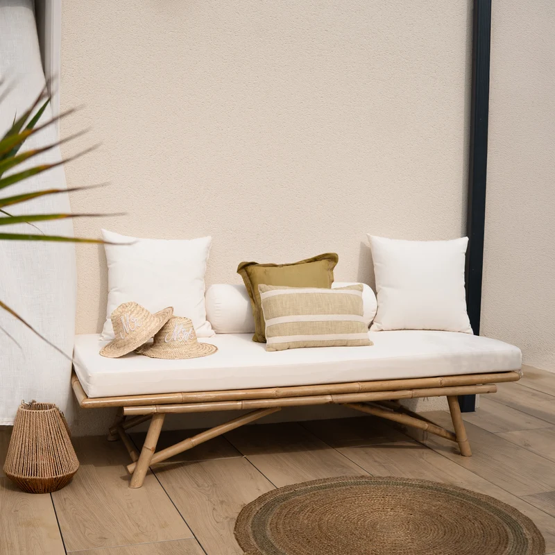 Banquette de jardin Vadella en bambou avec matelas