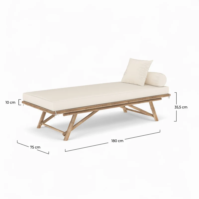 Banquette de jardin Vadella en bambou avec matelas