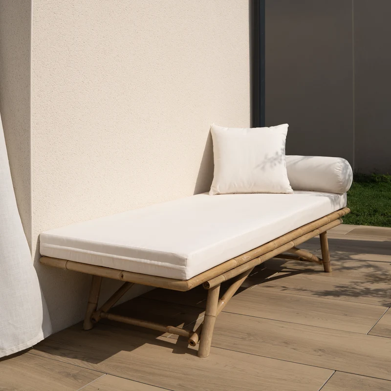 Banquette de jardin Vadella en bambou avec matelas