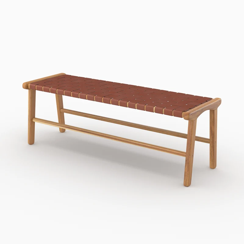 Banc Kuna 120 cm en cuir tressé marron