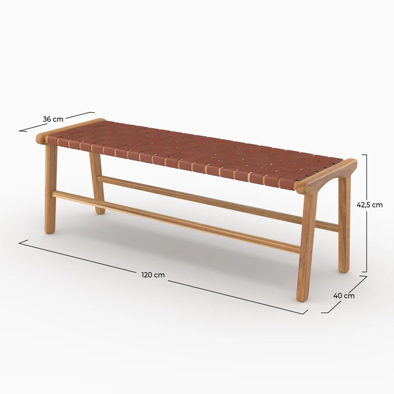Banc Kuna 120 cm en cuir tressé marron