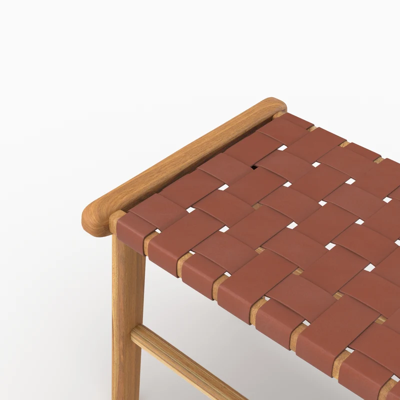 Banc Kuna 120 cm en cuir tressé marron