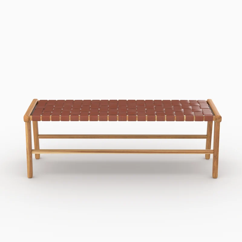 Banc Kuna 120 cm en cuir tressé marron