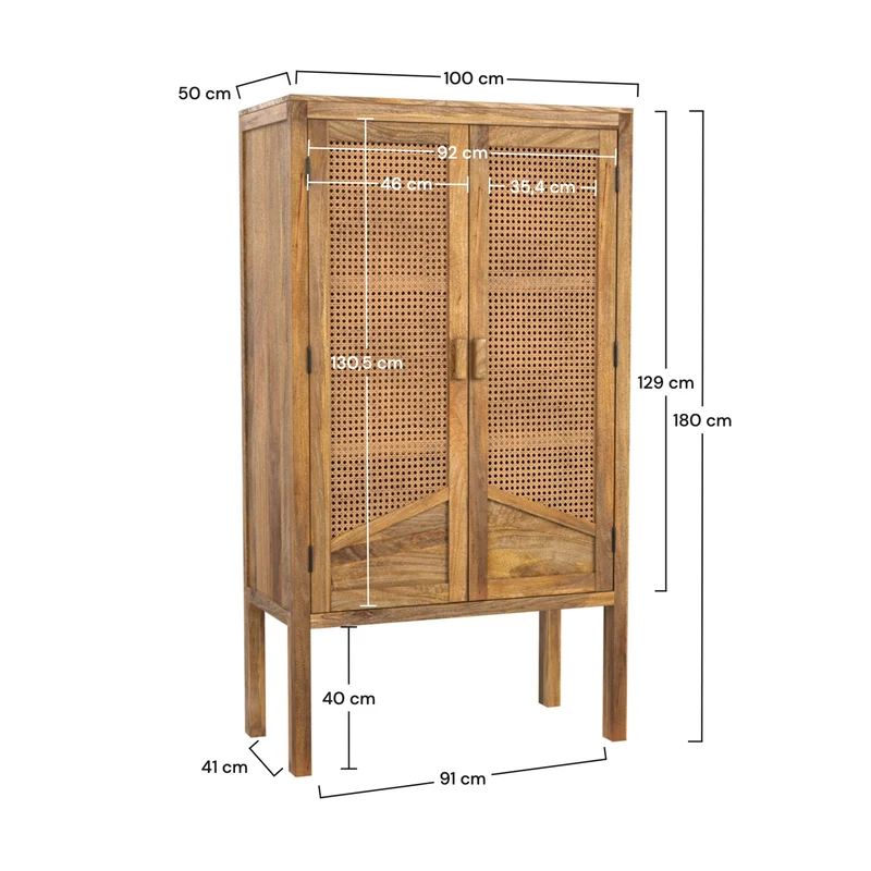 Armoire Tiki en cannage 2 portes en bois