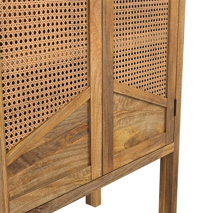 Armoire Tiki en cannage 2 portes en bois