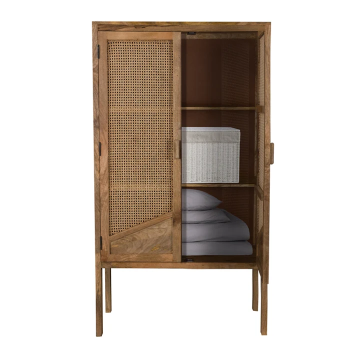Armoire Tiki en cannage 2 portes en bois