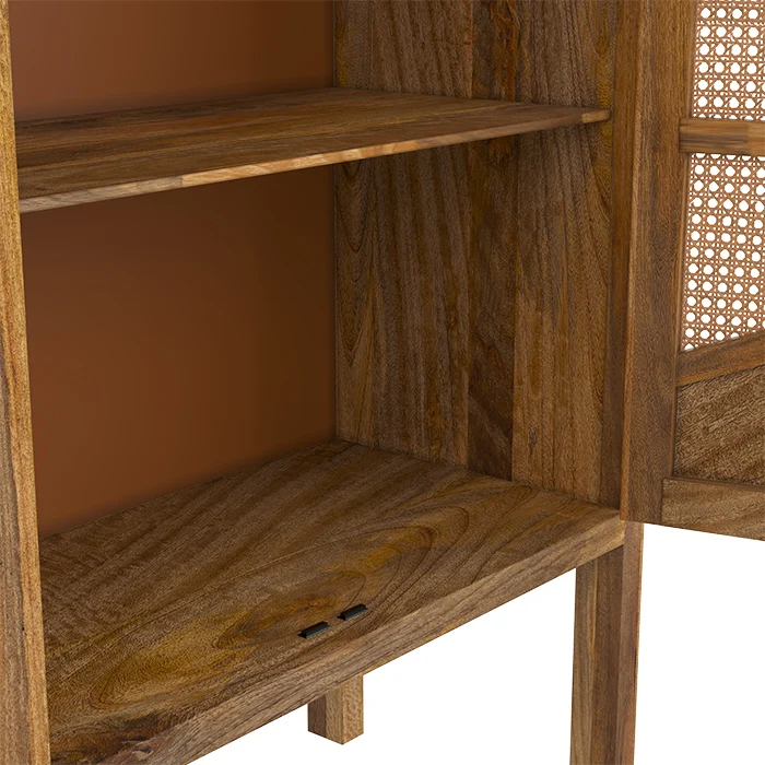Armoire Tiki en cannage 2 portes en bois