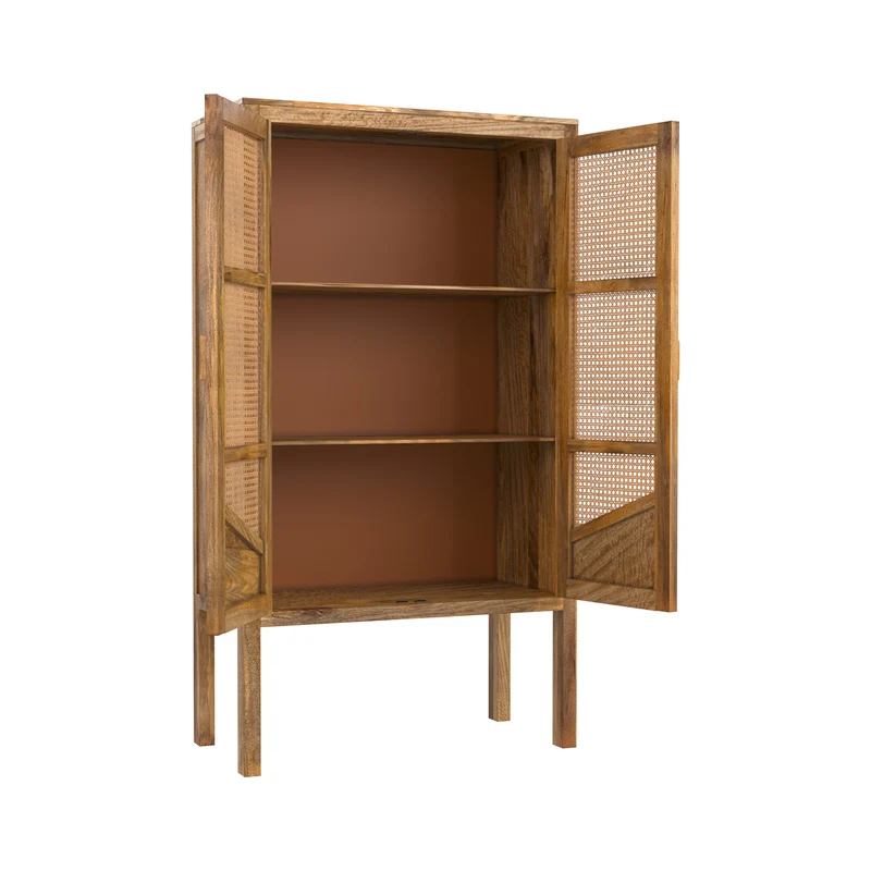 Armoire Tiki en cannage 2 portes en bois