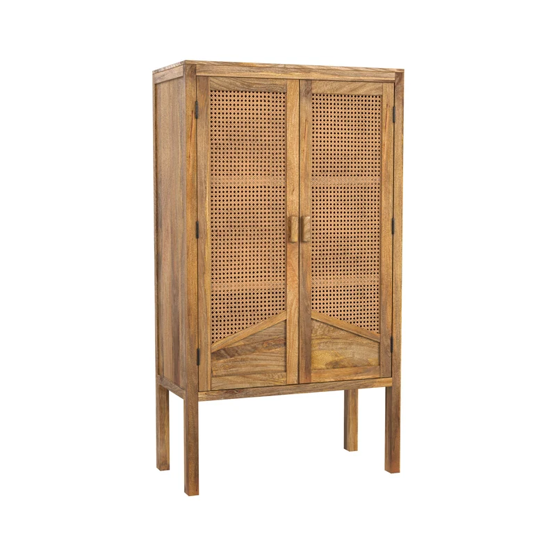 Armoire Tiki en cannage 2 portes en bois