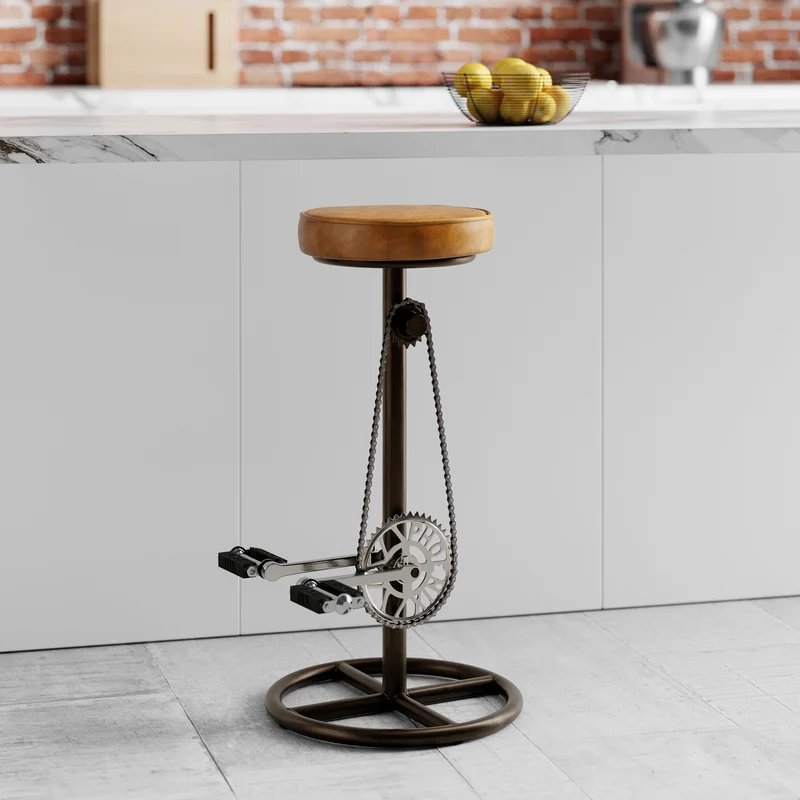 Tabouret de bar indus Gaya en cuir 73 cm