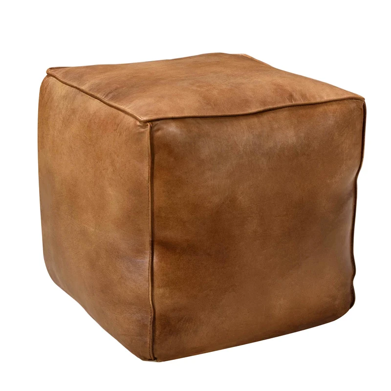 Pouf en cuir Arrah marron 40 cm