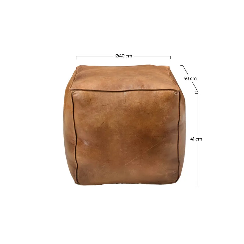Pouf en cuir Arrah marron 40 cm
