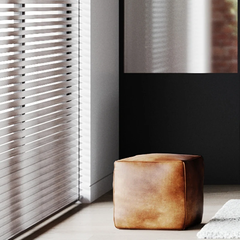 Pouf en cuir Arrah marron 40 cm