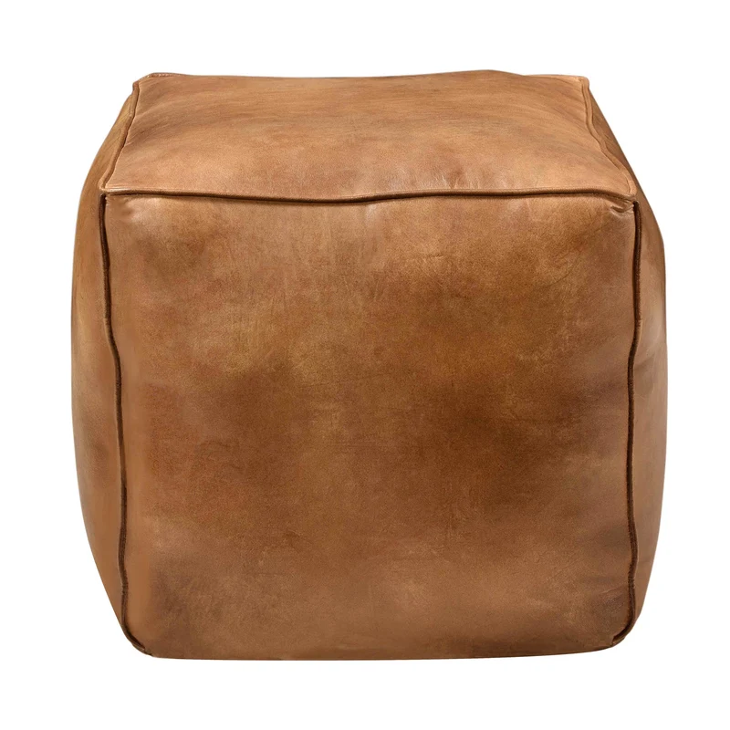 Pouf en cuir Arrah marron 40 cm