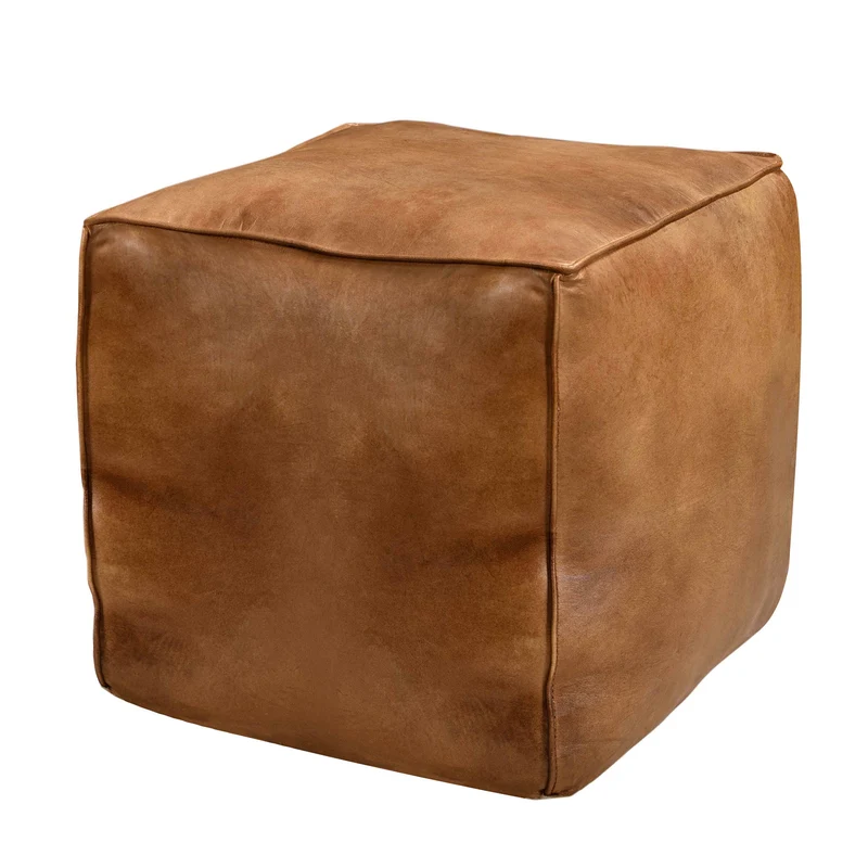 Pouf en cuir Arrah marron 40 cm