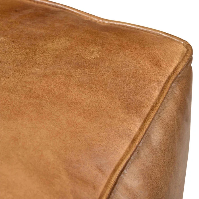 Pouf en cuir Arrah marron 40 cm