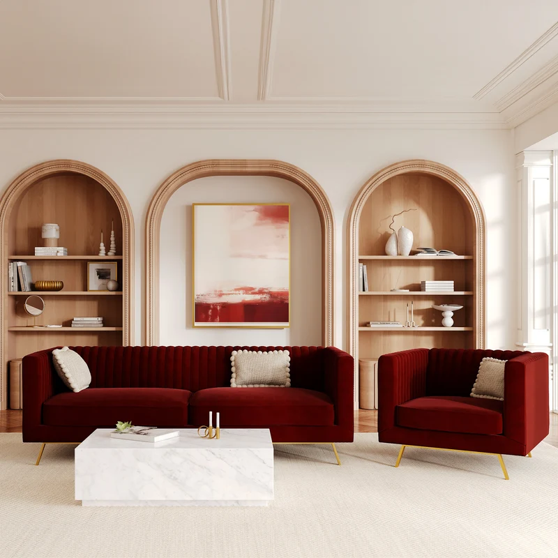 Fauteuil Gatsby en velours bordeaux