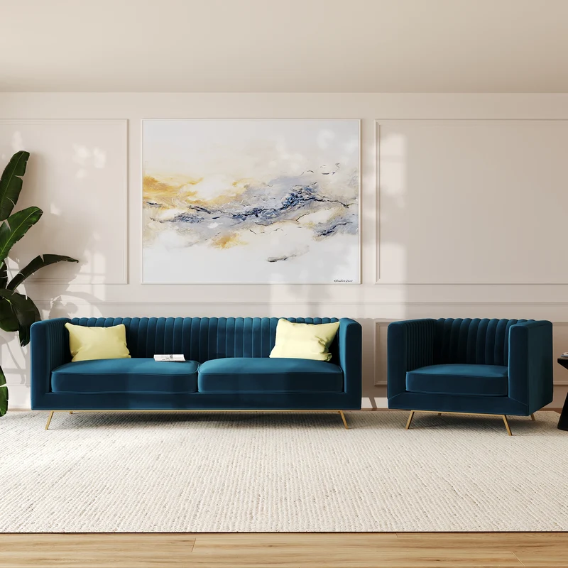 Fauteuil Gatsby en velours bleu foncé