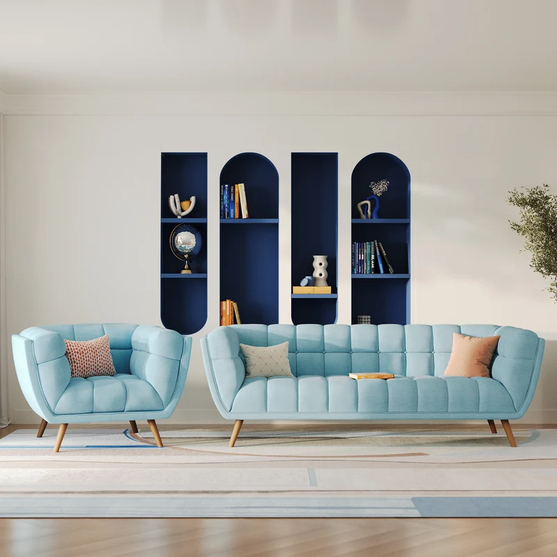 Fauteuil Carmen capitonné bleu clair
