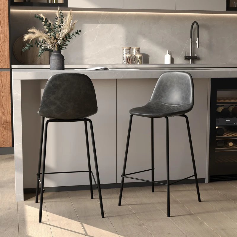 Chaise pour îlot central Henrik en cuir synthétique grise/noire 65 cm (lot de 2)
