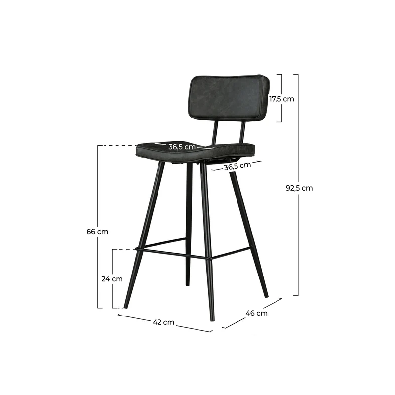 Chaise de bar mi-hauteur Texas grise / noire 66 cm (lot de 2)