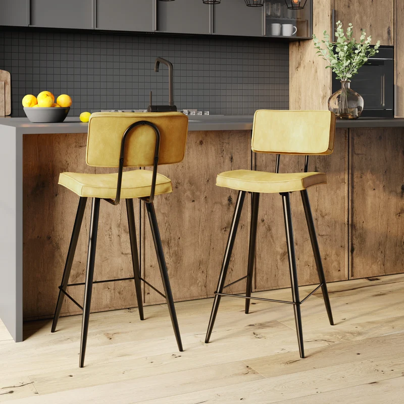 Lot de 2 chaises de bar mi-hauteur 66 cm en cuir synthétique jaune