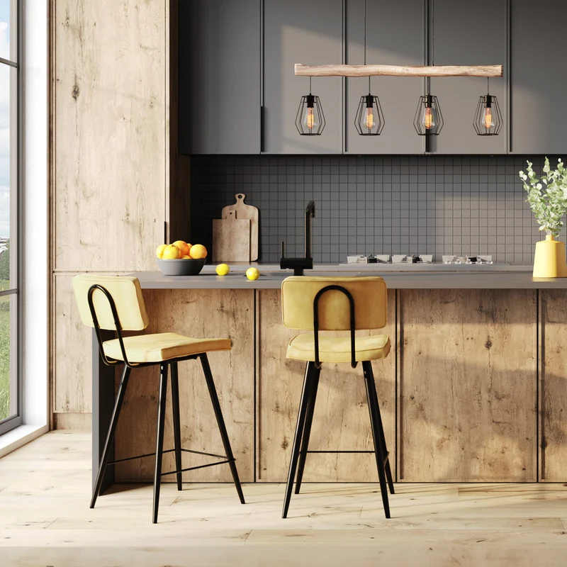 Lot de 2 chaises de bar mi-hauteur 66 cm en cuir synthétique jaune