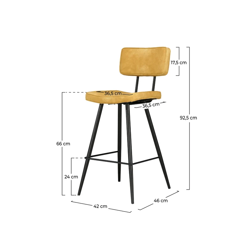 Lot de 2 chaises de bar mi-hauteur 66 cm en cuir synthétique jaune