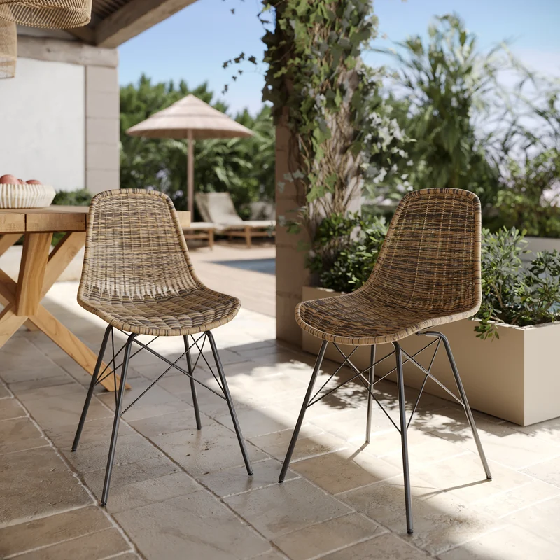 Chaise de jardin Tiptur en résine tressée naturelle (lot de 2)