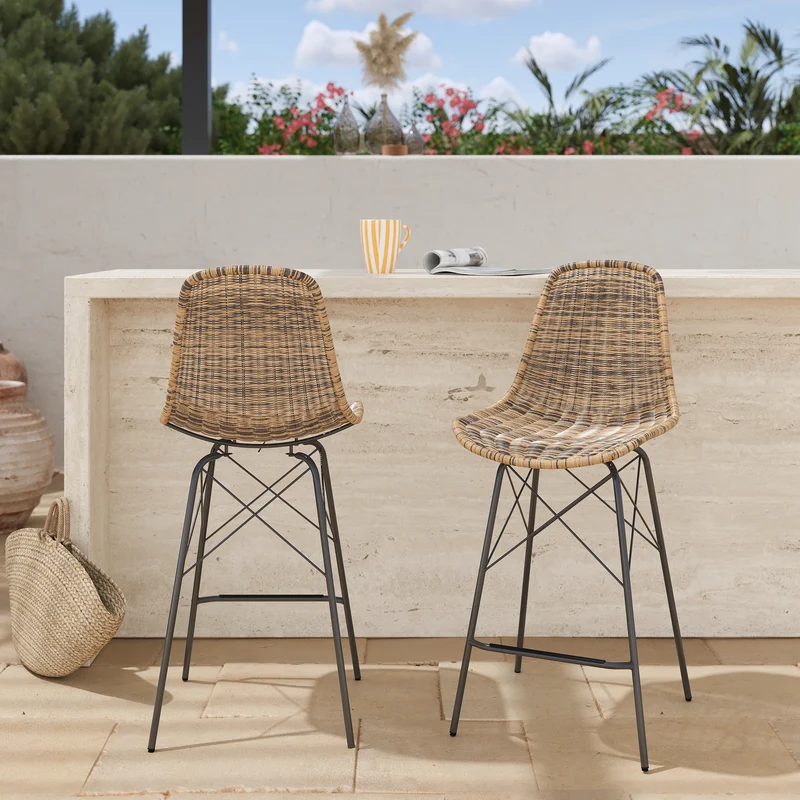 Chaise de bar mi-hauteur de jardin Tiptur en résine tressée naturelle 63 cm (lot de 2)