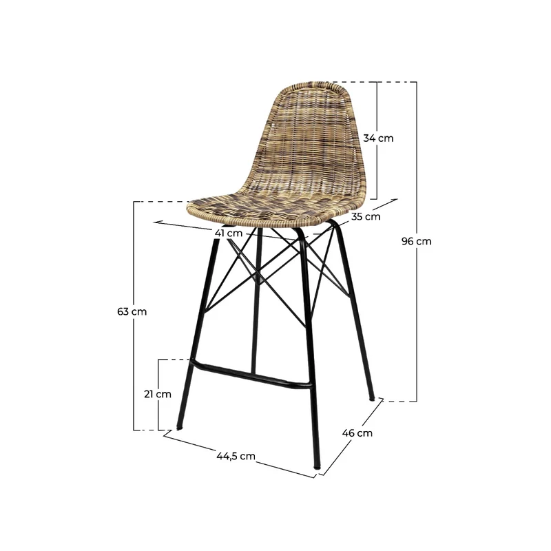 Chaise de bar mi-hauteur de jardin Tiptur en résine tressée naturelle 63 cm (lot de 2)