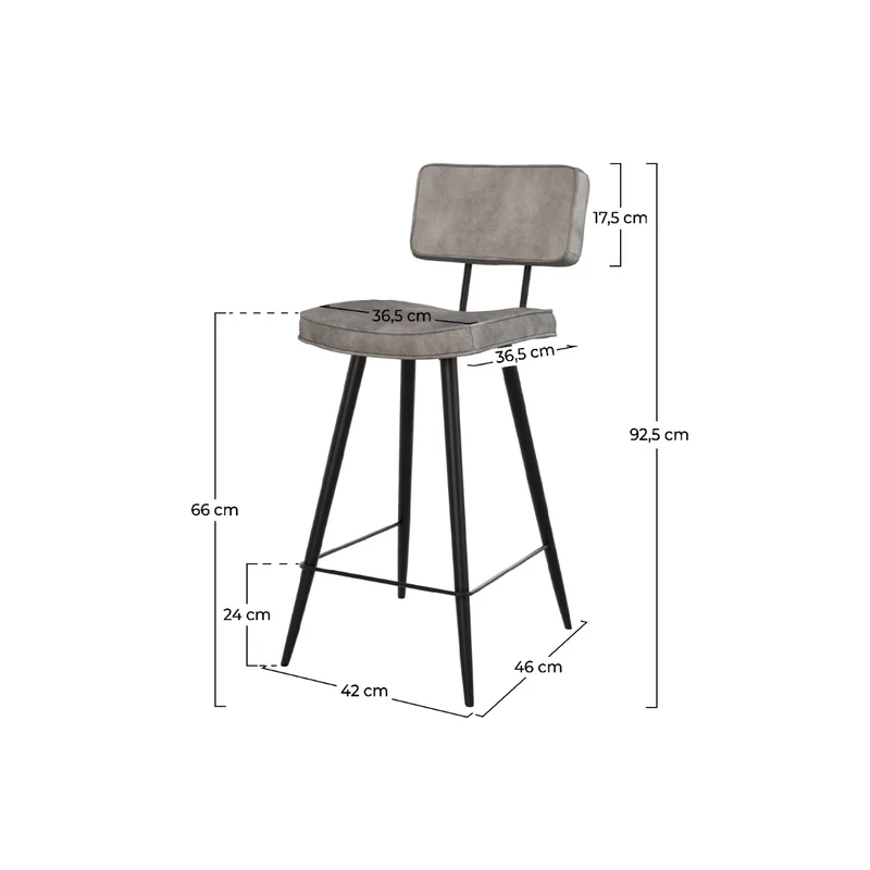 Chaise de bar mi-hauteur Texas grise 66 cm (lot de 2)