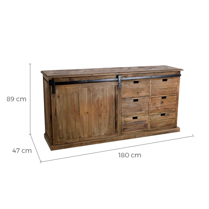 Buffet Sari 6 tiroirs et porte coulissante