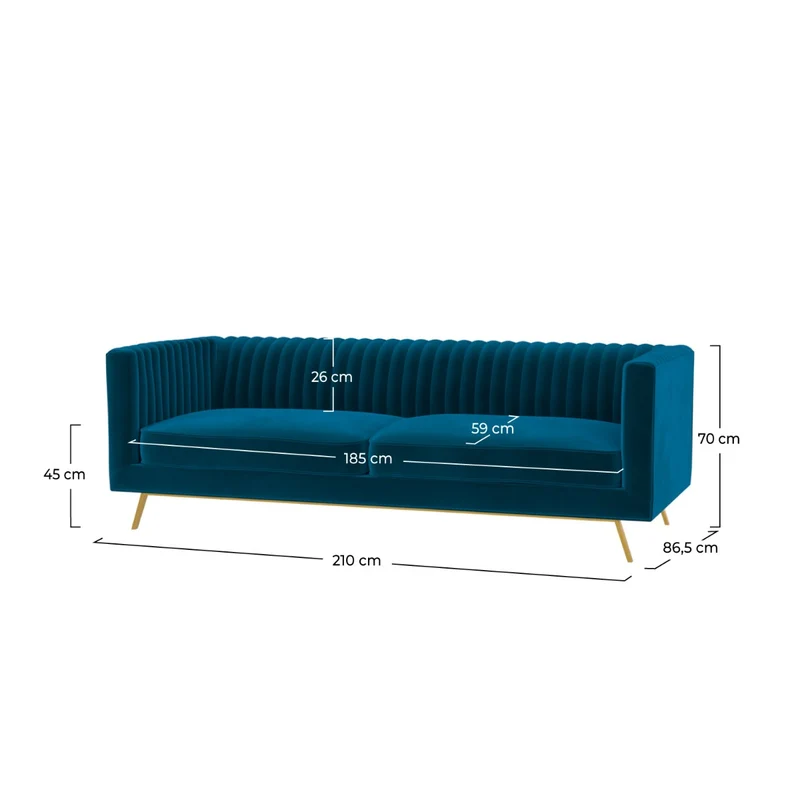 Canapé Gatsby 3 places en velours bleu foncé