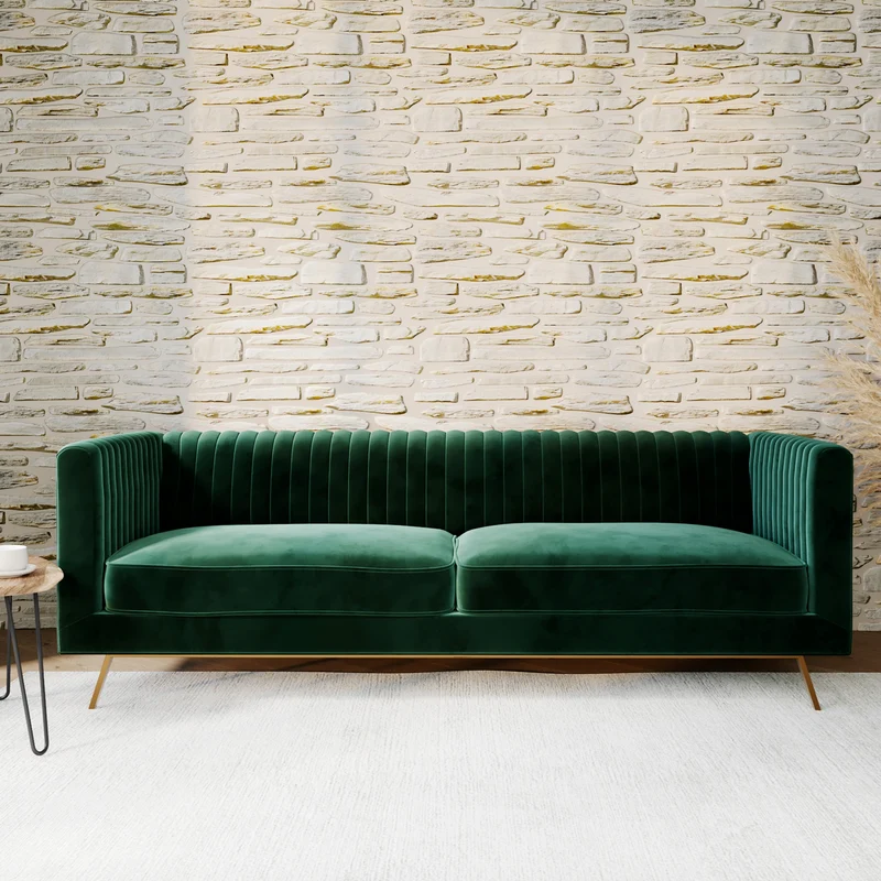 Canapé Gatsby 3 places en velours vert foncé