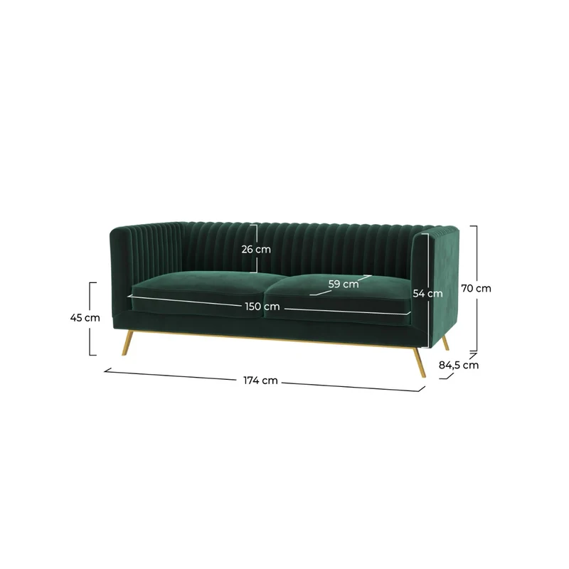 Canapé Gatsby 2 places en velours vert foncé